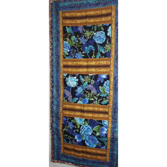Table Runner Blue Flowers Brown Trimming 18 X 41 - Picture 3 of 8